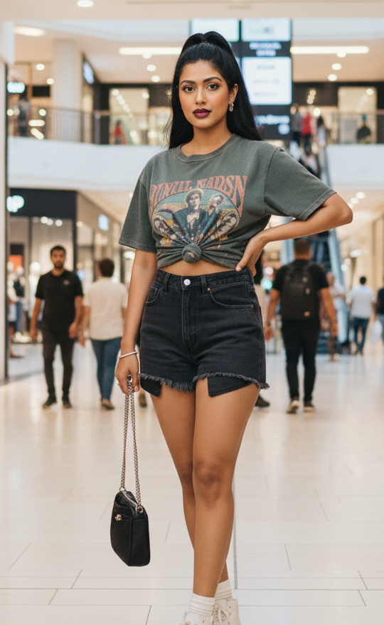 Graphic Tee & High-Waisted Shorts