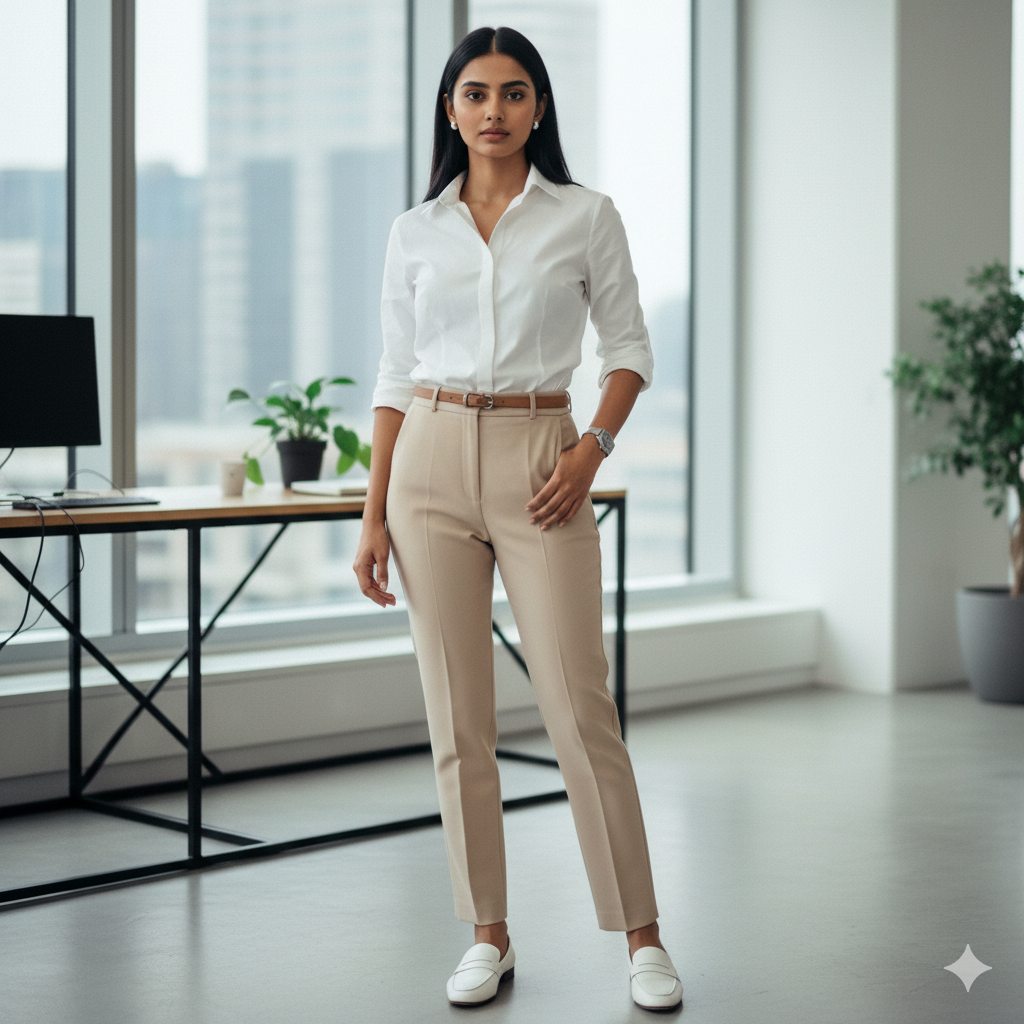 White Button-Up & Tailored Pants